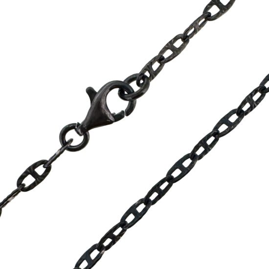 Wholesale Oxidized 925 Sterling Silver Finished Jewlery Chain - Textured Marina Link Chain