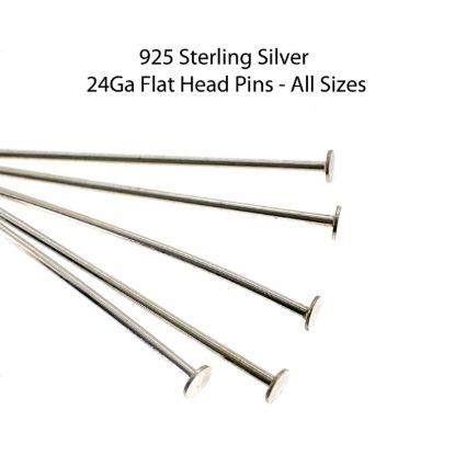 Wholesale Sterling Silver Flat Headpins, T Pins - 24Ga - All Sizes (50pcs)