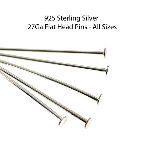 Wholesale Sterling Silver Flat Head Pins, T Pins - 27Ga - All Lengths (50pcs) 