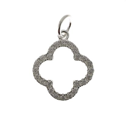 Wholesale 925 Sterling Silver Clover Charm with CZ Stones- 13mm (sold per piece)