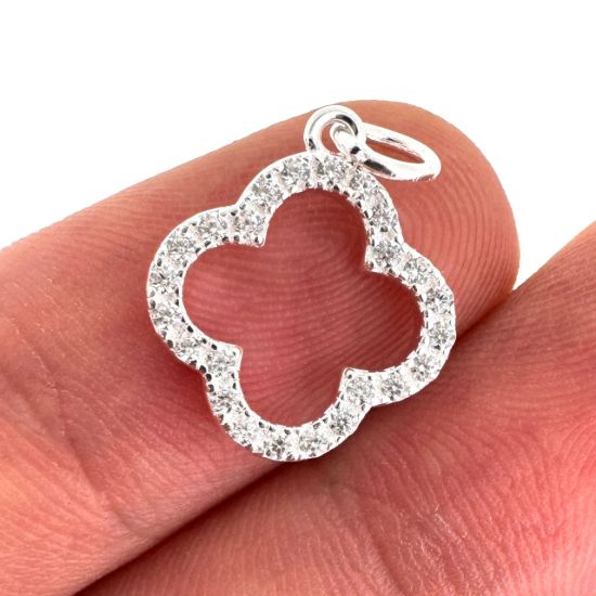 Wholesale 925 Sterling Silver Clover Charm with CZ Stones- 13mm (sold per piece)