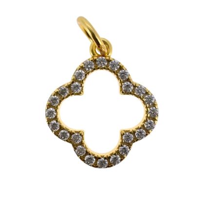 Wholesale Gold Over 925 Sterling Silver Clover Charm with CZ Stones - 13mm (sold per piece)