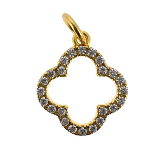 Wholesale Gold Over 925 Sterling Silver Clover Charm with CZ Stones - 13mm (sold per piece)