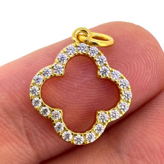 Wholesale Gold Over 925 Sterling Silver Clover Charm with CZ Stones - 13mm (sold per piece)