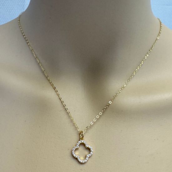 Wholesale Gold Over 925 Sterling Silver Clover Charm with CZ Stones - 13mm (sold per piece)