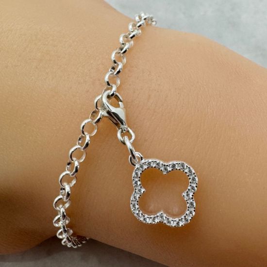 Wholesale Gold Over 925 Sterling Silver Clover Charm with CZ Stones - 13mm (sold per piece)