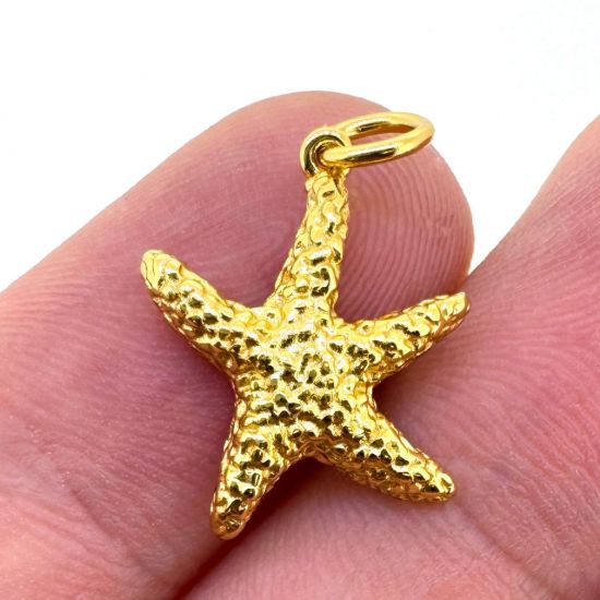 Wholesale Gold Over 925 Sterling Silver Small Textured Starfish Charm  - 15mm (sold per piece)