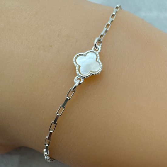 Wholesale 925 Sterling Silver Clover Shaped Mother of Pearl Connector - 7.5mm (sold per piece)