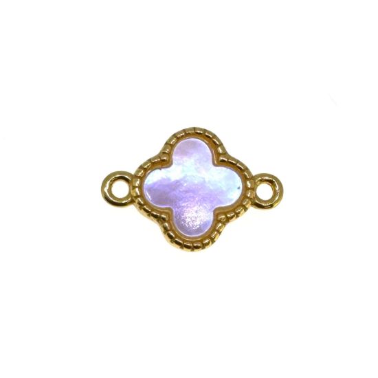 Wholesale Gold Over 925 Sterling Silver Clover Shaped Mother of Pearl Connector - 7.5mm (sold per piece)