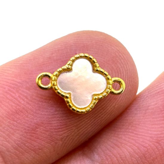 Wholesale Gold Over 925 Sterling Silver Clover Shaped Mother of Pearl Connector - 7.5mm (sold per piece)