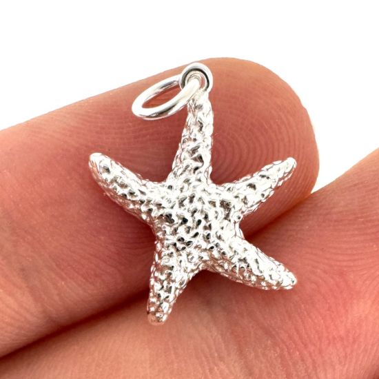 Wholesale 925 Sterling Silver Small Textured Starfish Charm  - 15.5mm (sold per piece)