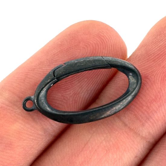 Wholesale Oxidized 925 Sterling Silver No Trigger Clasp - 20mm Fancy Oval Spring Clasp