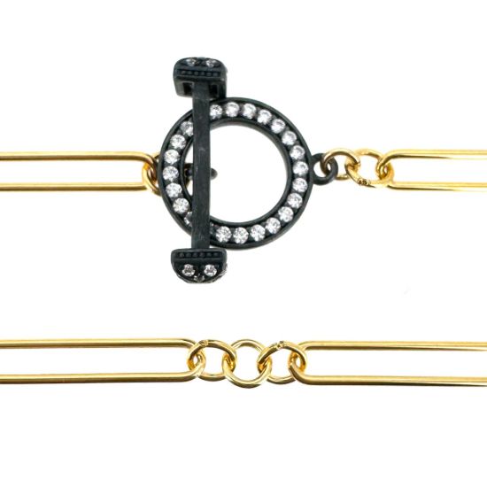 Wholesale Oxidized 925 Sterling Silver Round CZ Stone Toggle 15mm (Sold per set)