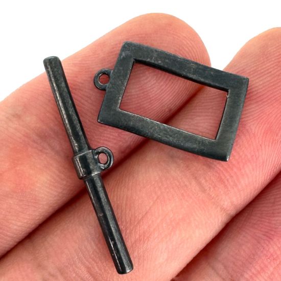 Wholesale Oxidized 925 Sterling Silver Wavy Rectangle Toggle Clasp - 10x16mm (Sold Per Set)