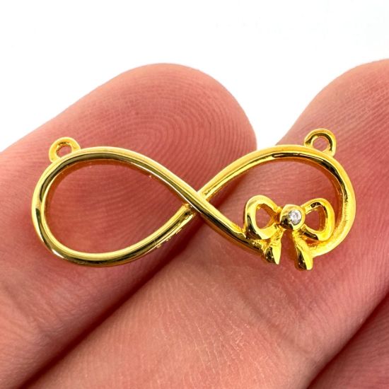Wholesale 22K Gold Over 925 Sterling Silver Large Infinity Connector with CZ Stone Bow Pendant (1 pc)