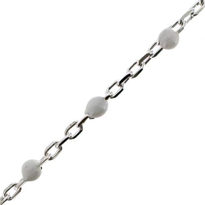 Wholesale 925 Sterling Silver Cable Chain with White Enamel Link - Bulk Chain by the Foot
