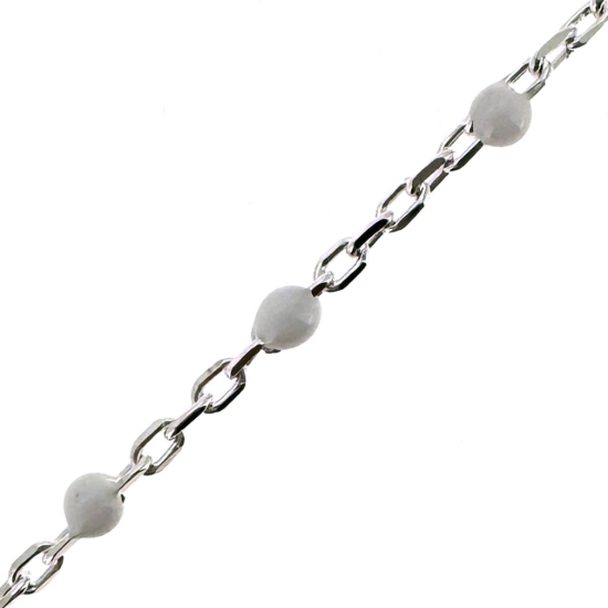 Wholesale 925 Sterling Silver Cable Chain with White Enamel Link - Bulk Chain by the Foot