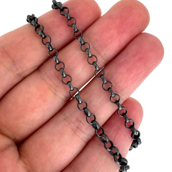 Wholesale Oxidized 925 Sterling Silver Bulk Chain - 3.5 mm Rolo Chain (sold per foot)