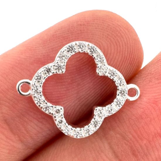 Wholesale 925 Sterling Silver Clover Connector with CZ Stones - 13mm (sold per piece)