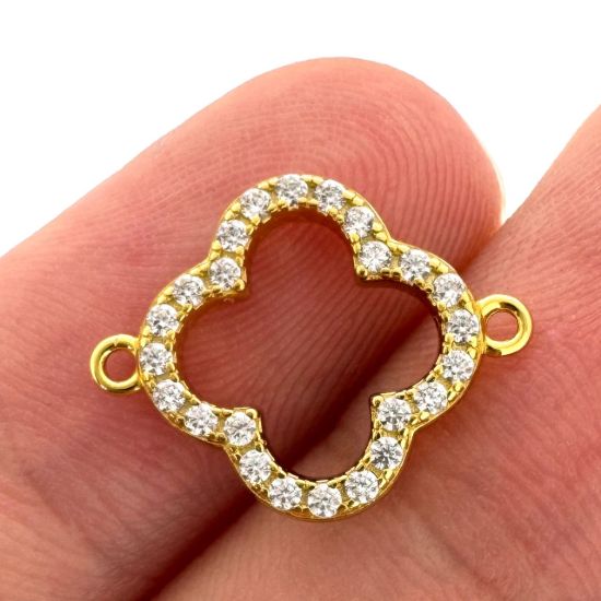 Wholesale Gold Over Sterling Silver Clover Connector with CZ Stones - 13mm (sold per piece)