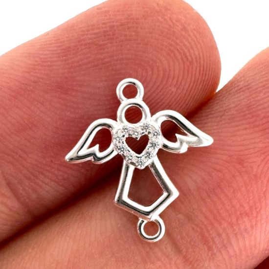 Wholesale 925 Sterling Silver Angel Connector with CZ Heart - 10mm (sold per piece)