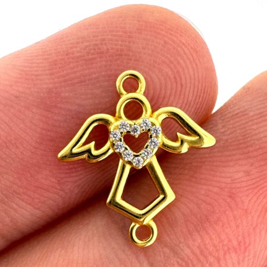 Wholesale Gold Over 925 Sterling Silver Angel Connector with CZ Heart - 10mm (sold per piece)