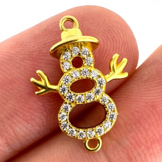 Wholesale Gold Over 925 Sterling Silver Snowman Connector with CZ Stones - 13.5mm (sold per piece)