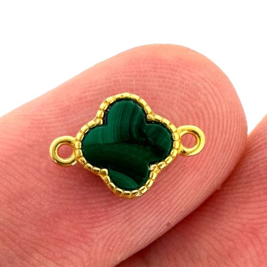Wholesale Gold Over 925 Sterling Silver Clover Shaped Malachite Connector - 7.5mm (sold per piece)
