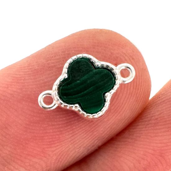 Wholesale 925 Sterling Silver Clover Shaped Malachite Connector - 7.5mm (sold per piece)