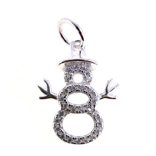 Wholesale 925 Sterling Silver Snowman Charm with CZ Stones - 15mm (sold per piece)