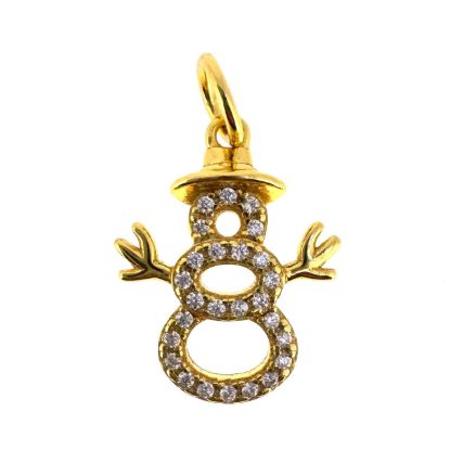 Wholesale Gold Over 925 Sterling Silver Snowman Charm with CZ Stones - 15mm (sold per piece)