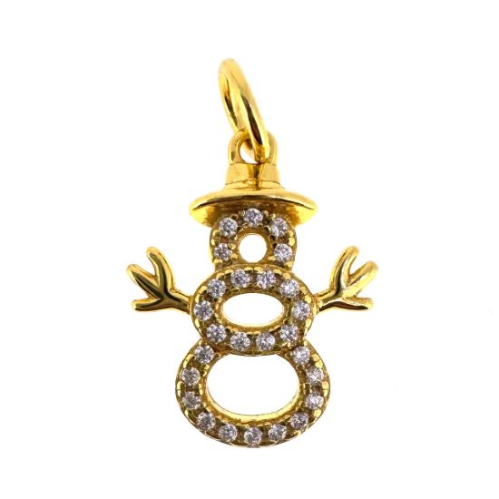 Wholesale Gold Over 925 Sterling Silver Snowman Charm with CZ Stones - 15mm (sold per piece)
