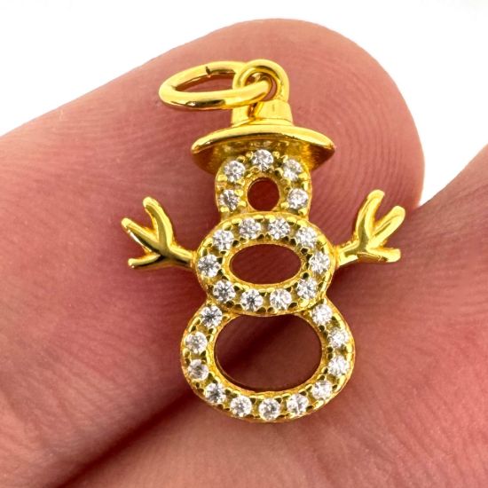 Wholesale Gold Over 925 Sterling Silver Snowman Charm with CZ Stones - 15mm (sold per piece)
