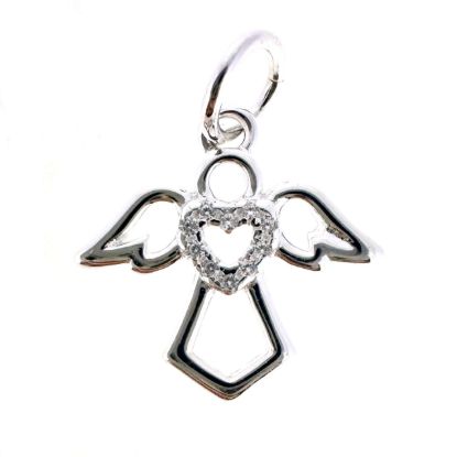 Wholesale 925 Sterling Silver Angel Charm with CZ Heart - 12mm (sold per piece)