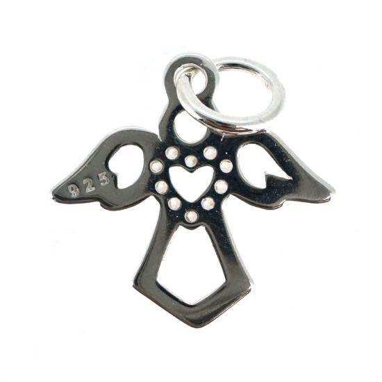 Wholesale 925 Sterling Silver Angel Charm with CZ Heart - 12mm (sold per piece)