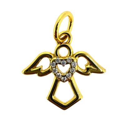 Wholesale Gold Over 925 Sterling Silver Angel Charm with CZ Heart - 12mm (sold per piece)
