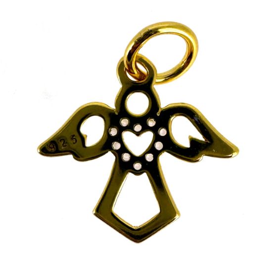 Wholesale Gold Over 925 Sterling Silver Angel Charm with CZ Heart - 12mm (sold per piece)