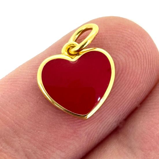 Wholesale Gold Over 925 Sterling Silver Heart Charm with Red Enamel - 10mm (sold per piece)