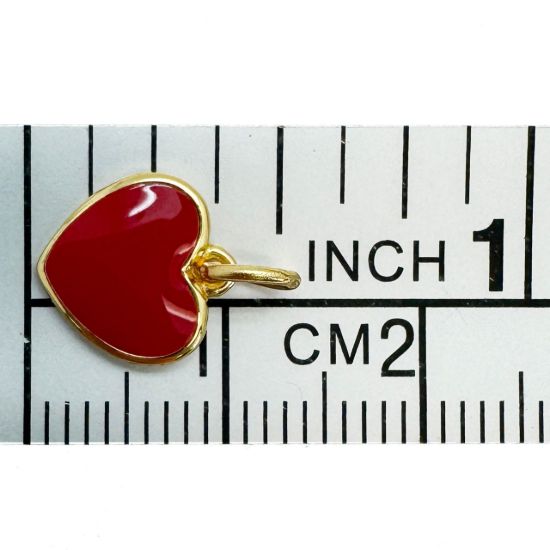 Wholesale Gold Over 925 Sterling Silver Heart Charm with Red Enamel - 10mm (sold per piece)