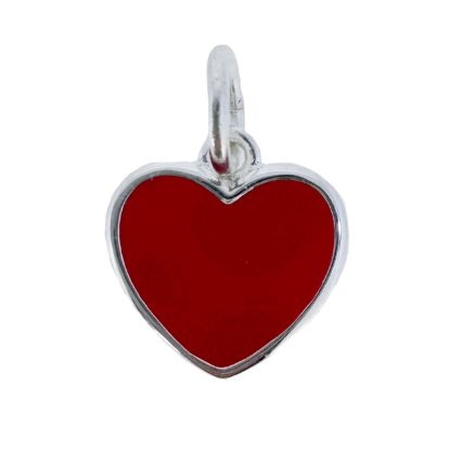 Wholesale 925 Sterling Silver Heart Charm with Red Enamel - 10mm (sold per piece)
