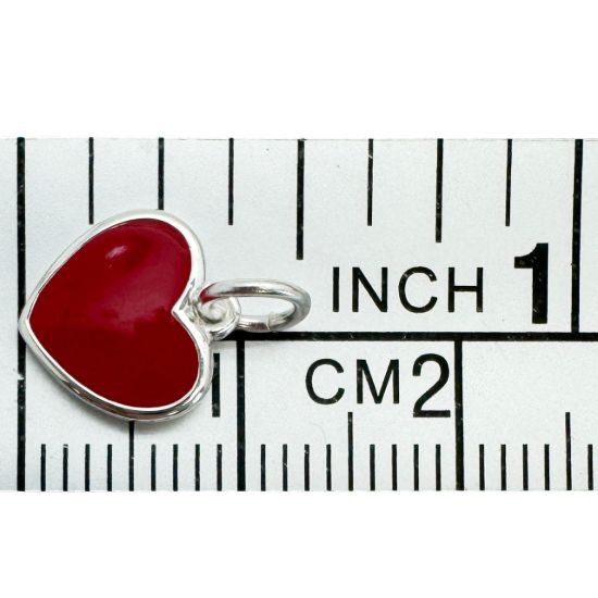 Wholesale 925 Sterling Silver Heart Charm with Red Enamel - 10mm (sold per piece)