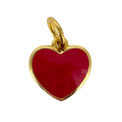 Wholesale Gold Over 925 Sterling Silver Heart Charm with Red Enamel - 10mm (sold per piece)