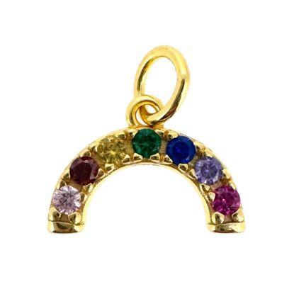 Wholesale Gold Over 925 Sterling Silver Rainbow Charm With CZ Stones - 8.5mm (sold per piece)