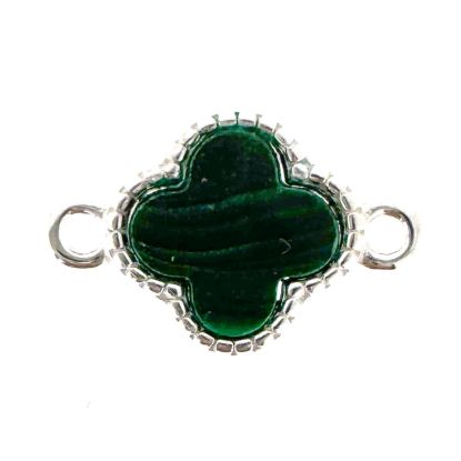 wholesale sterling silver clover shaped Malachite Connector 