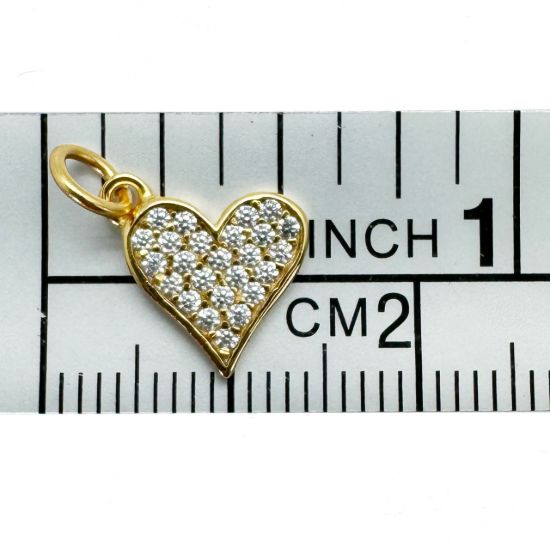 Wholesale Gold Over 925 Sterling Silver Heart Charm with CZ Stones - 10mm (sold per piece)