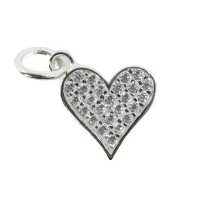 Wholesale 925 Sterling Silver Heart Charm with CZ Stones - 10mm (sold per piece)