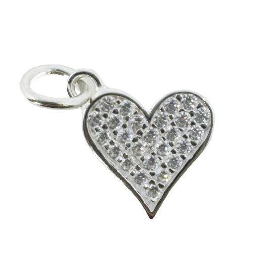 Wholesale 925 Sterling Silver Heart Charm with CZ Stones - 10mm (sold per piece)