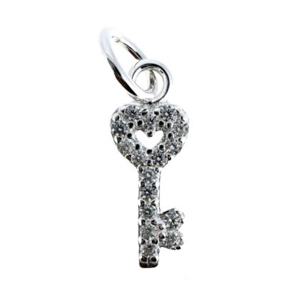 Wholesale Sterling Silver Tiny Key Charm with CZ Stones - 10mm (sold per piece)