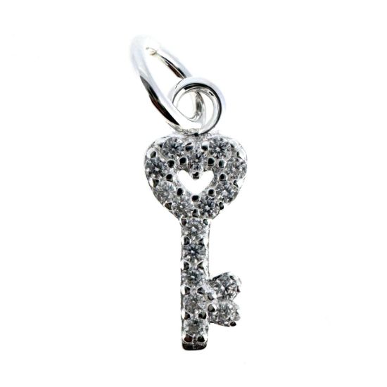 Wholesale Sterling Silver Tiny Key Charm with CZ Stones - 10mm (sold per piece)