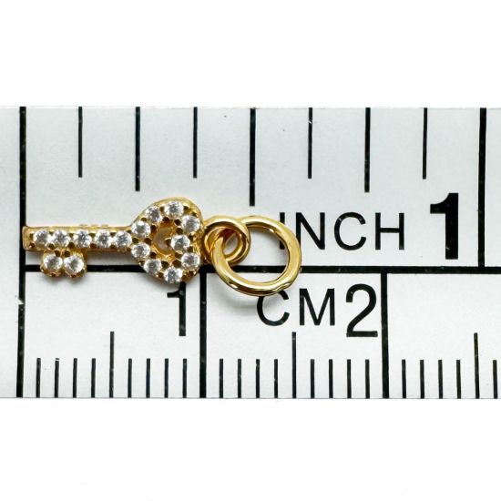 Wholesale Gold Over 925 Sterling Silver Tiny Key Charm with CZ Stones - 10mm (sold per piece)